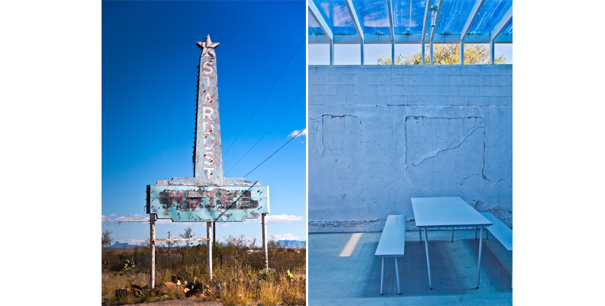 blue tables at the Pizza Foundation